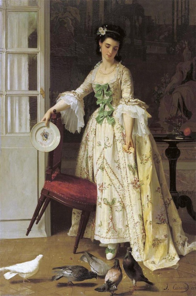 kobieta karmiąca gołębie w malarstwie XIX w.