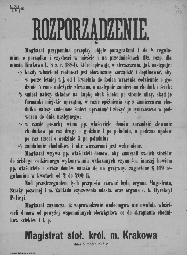 dawne akty prawne Krakowa zarządzenia, rozporządzenia XIX w. 
