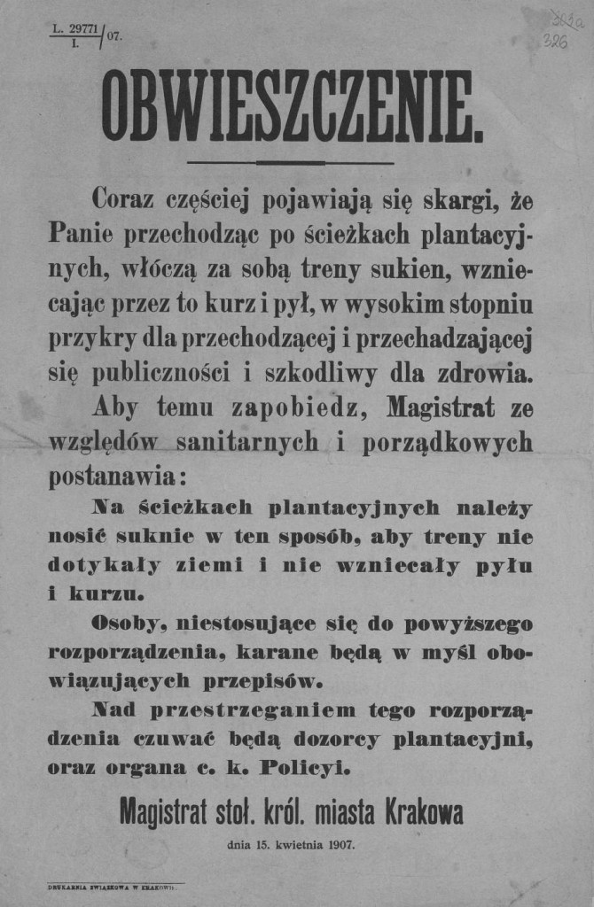 dawne akty prawne Krakowa, obwieszczenia, zarządzenia XIX w.