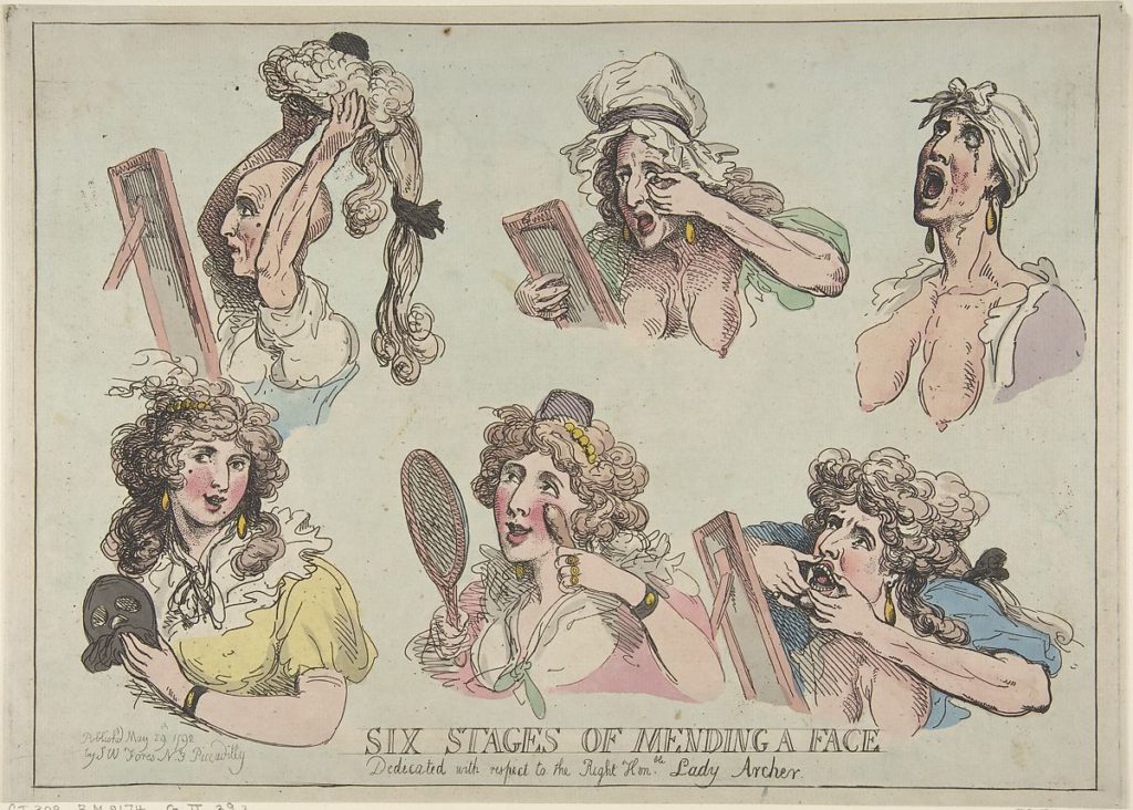 Thomas Rowlandson karykatura XVIII w, XIX w. sześć etapów naprawy twarzy, blog historia, blog historyczny