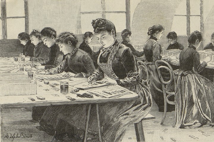 pracownia klejenia próbek XIX w. dom towarowy