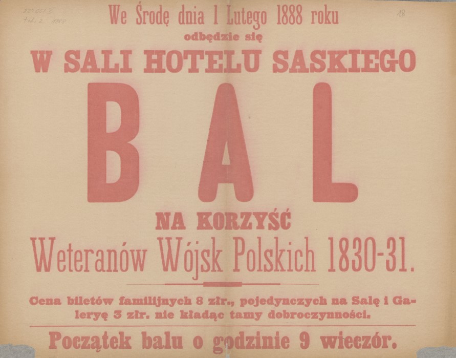 afisze Krakowa w XIX w. bal w Hotelu Saskim w XIX w.